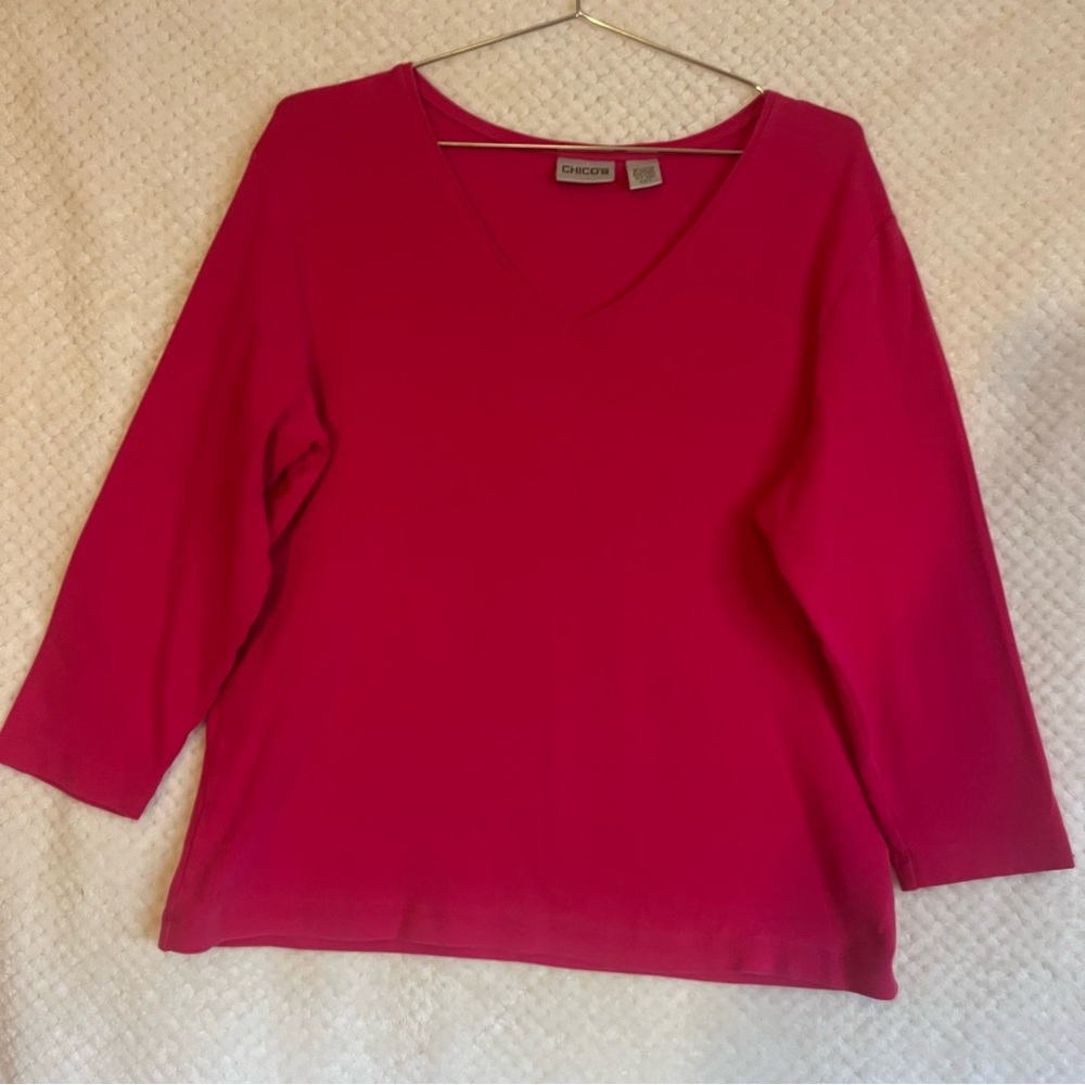 Chicos Womens Long Sleeve Top V Neckline Casual Cotton Blend Classic Size 2